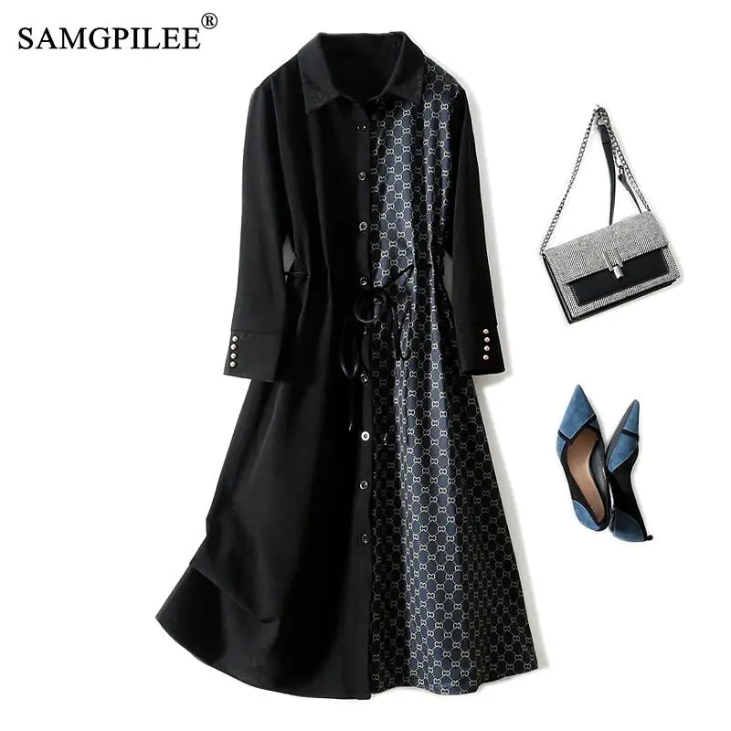 

European Station Autumn Winter Dress 2021 Woman Retro French Style Patchwork Cardigan Printed Pattern Dresses For Women Party