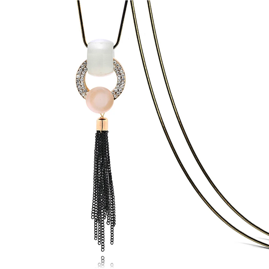 RAVIMOUR черное цепное ожерелье из кисточки Кулон Мода Большой Круглый Опал crital Collier Femme массивное длинное ожерелье женские ювелирные изделия