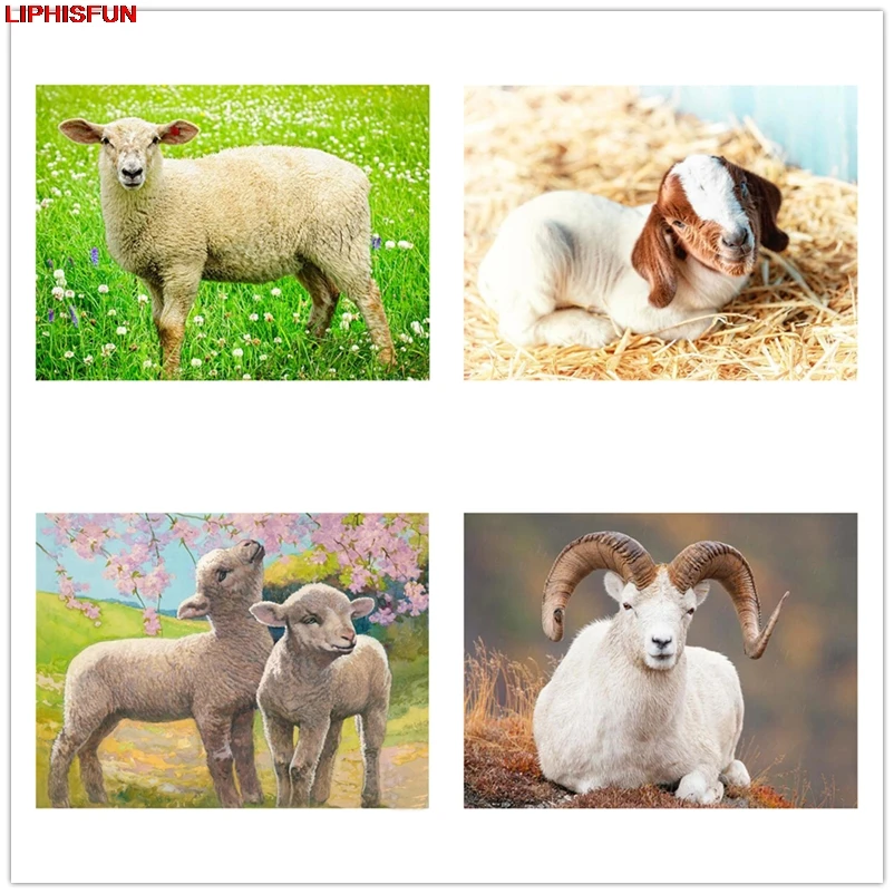 5D Full Drill Diy Diamond Painting Cross Stitch Resin Square/round Diamond Embroidery Home Decor scenery animal sheep goat