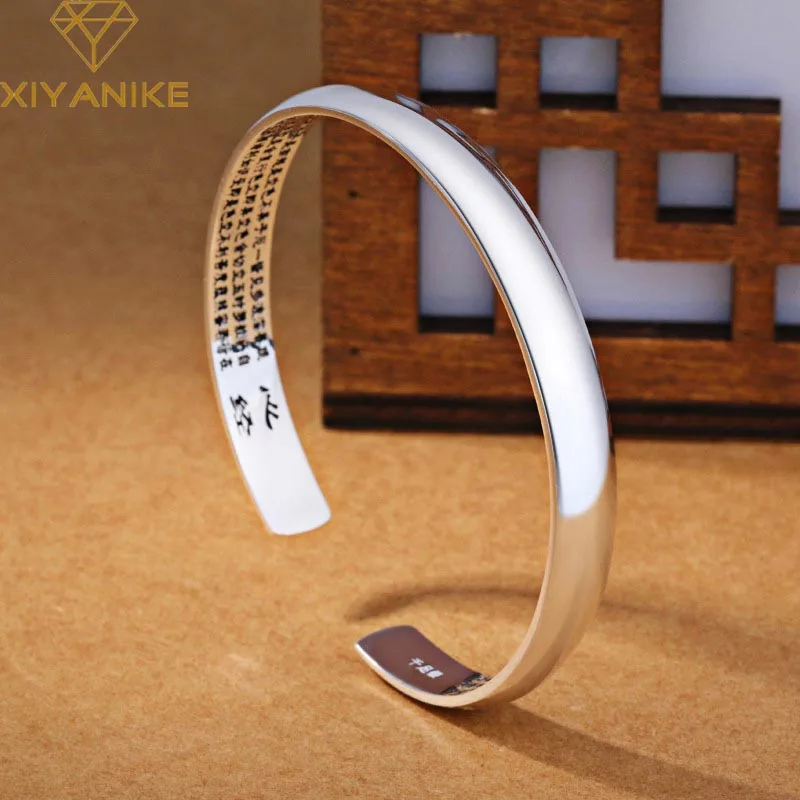 Женский браслет ручной работы из серебра 925 пробы с надписью|Гибкие и жесткие