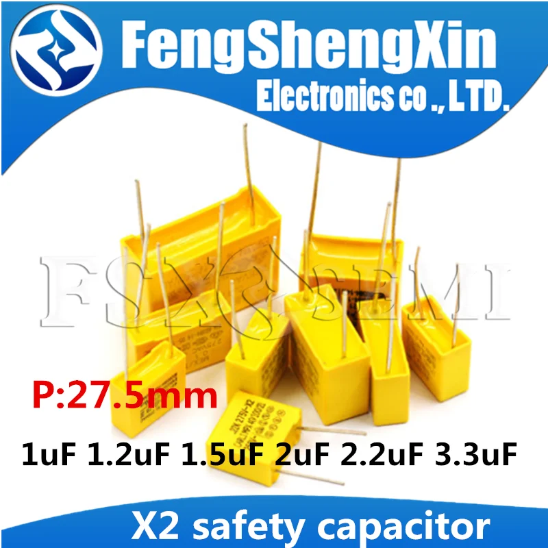 

5pcs/lot X2 Safety capacitors 27.5mm 275VAC 275V 1.2uf 2uf 2.2uf 3.3uf 1.5uf 1uf 1000nF 1200nf Polypropylene film capacitor