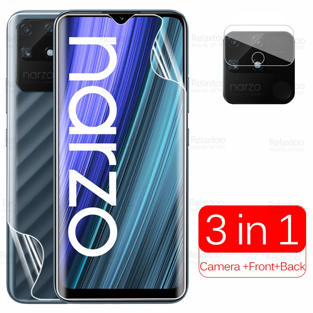 

3in1 For Oppo Realme Narzo 50A Camera Front Back Hydrogel Film On Realmi Narzo50A 50 A 6.5" Screen Protector Not Tempered Glass