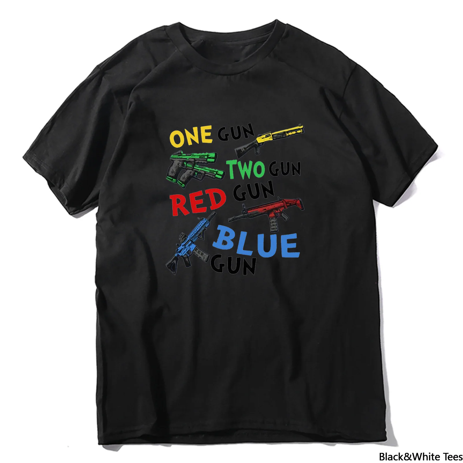

Tshirt One Gun Two Gun Red Gun Blue Gun Funny Men's Short Sleeve Novelty T-Shirt Streetwear