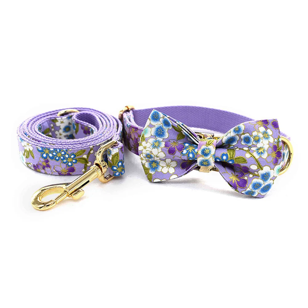 

Bow tie Dog Collar Flower Pattern Pet Collar Leash Set Removable Dog Collar for Small Medium Large Dogs Pet Products Accessories