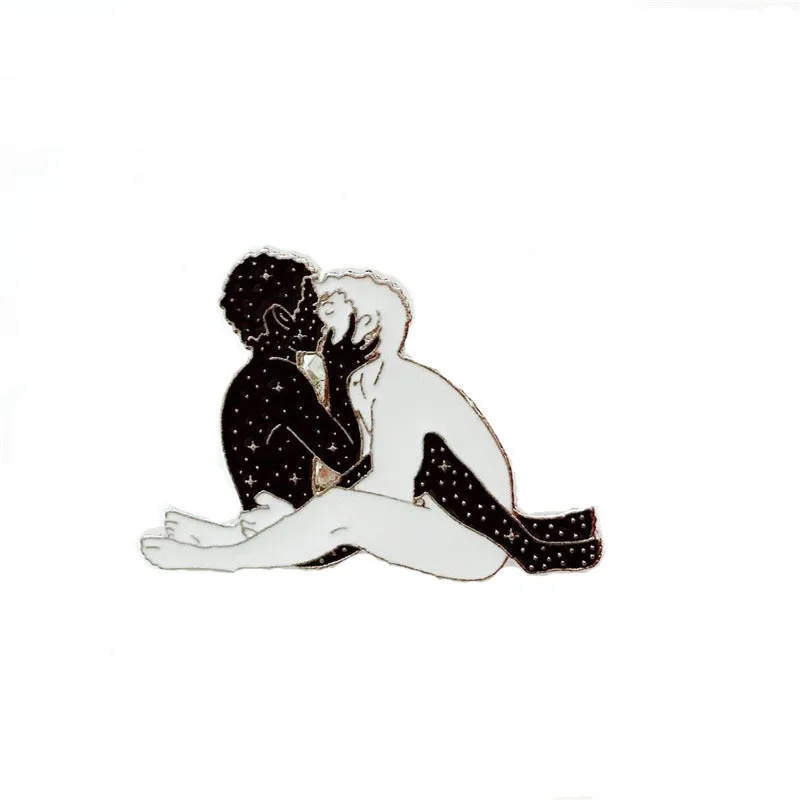 

HOSENG 2Pcs/Lot White Man And Black Starry Sky Women Kiss Romantic Brooch Couple Lover Wedding Anniversary Gift Jewelry HS_9545