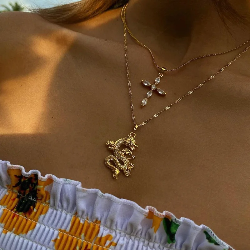 Ожерелье с подвеской в виде дракона женское цепочка из нержавеющей стали под