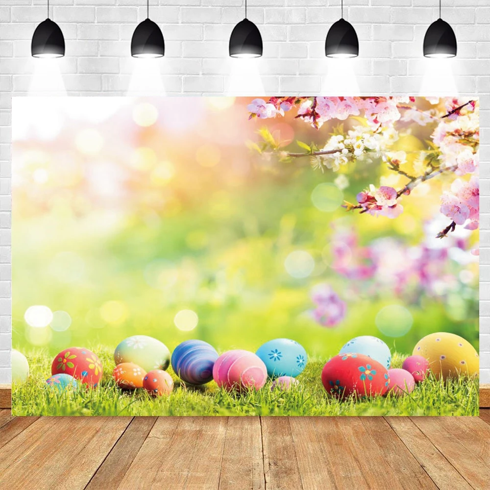 

Spring Easter Photography Backdrop Colorful Eggs Nature Scenery Background Kids Party Decor Banner Portrait Photo Booth Props