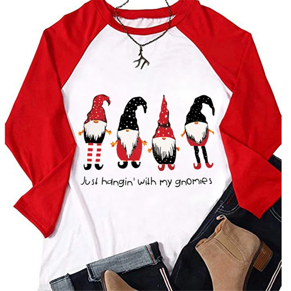 

Christmas Top Woman Cute Santa Claus Print T-shirt Long Sleeve Tops Tee Women Clothes Autumn Winter Top O Neck Raglan Sleeve Tee