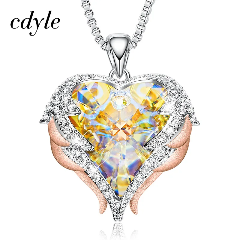Cdyle готическое черное крыло Ангела Сверкающее красное сердце кристалл от Swarovski Подвеска Ожерелье для Хэллоуина ювелирные изделия подарок - Окраска металла: AB Color P0902K