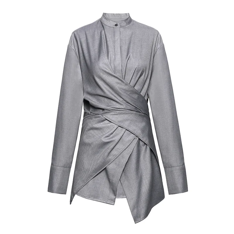 

Long Blouse Women Autumn 2021 New Boyfriend Loose Irregular Japan Style Tops Oversize Back Button Tunic Solid Plain Shirt