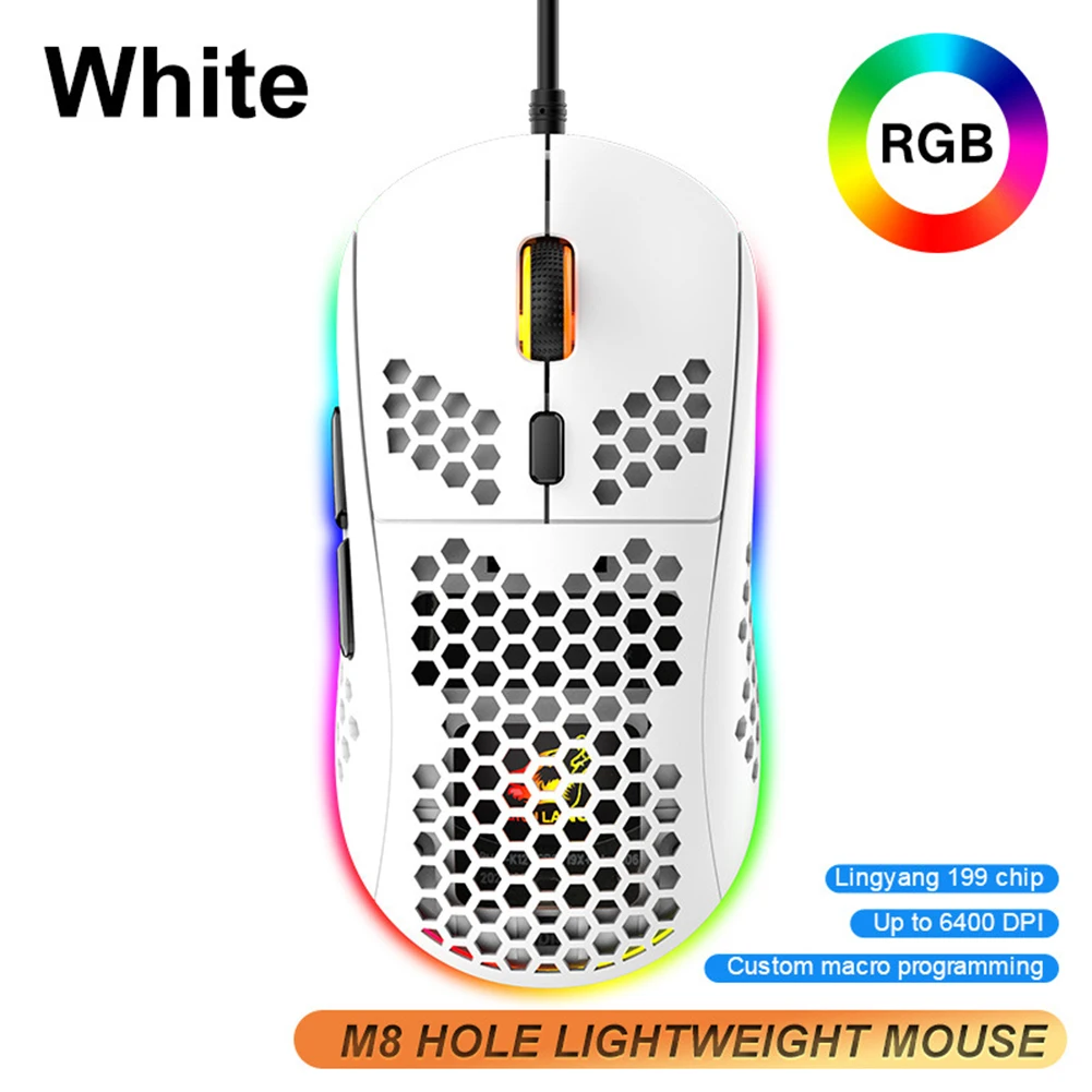 

Lightweight Optical Accessories RGB Light With Honeycomb Shell Portable DPI Adjustable Computer 7 Buttons Gaming Mouse USB Wired