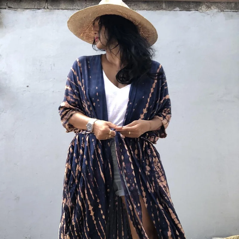 Summer Beach Dress Black White Joe Green Women Tie-Dye Type Cardigan Vacation Skirt Bikini Cover-Up Outer Sunscreen Costume Sexy