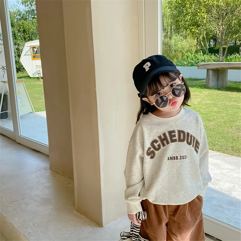 

2021 Autumn unisex letters print O-neck sweatshirt boys and girls Korean style casual oversized Tops