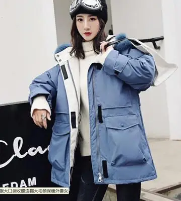 blue coat Плюс размер пуховое пальто зимнее пальто Женская пуховая куртка Серый Бежевый Синий Желтый пуховик женская теплая свободная сафари обработанная куртка - Цвет: blue coat