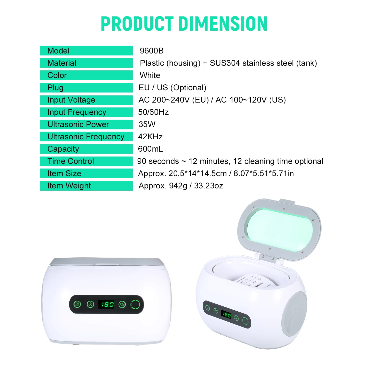 

600ml Ultrasonic Cleaner Bath Timer for Jewelry Parts Glasses Manicure Stones jewelry Glasses Razor Brush Ultrasound Sonic