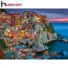 Алмазная 5d картина Huacan сделай сам, полноразмернаякруглая мозаика с изображением дома, морского побережья, домов, горного пейзажа, пазл