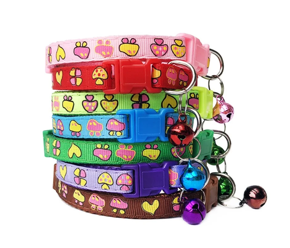 

10pcs adjustable cat collar dog accessories pet dog mushroom pattern small bell dog chain pet supplies multi-color options