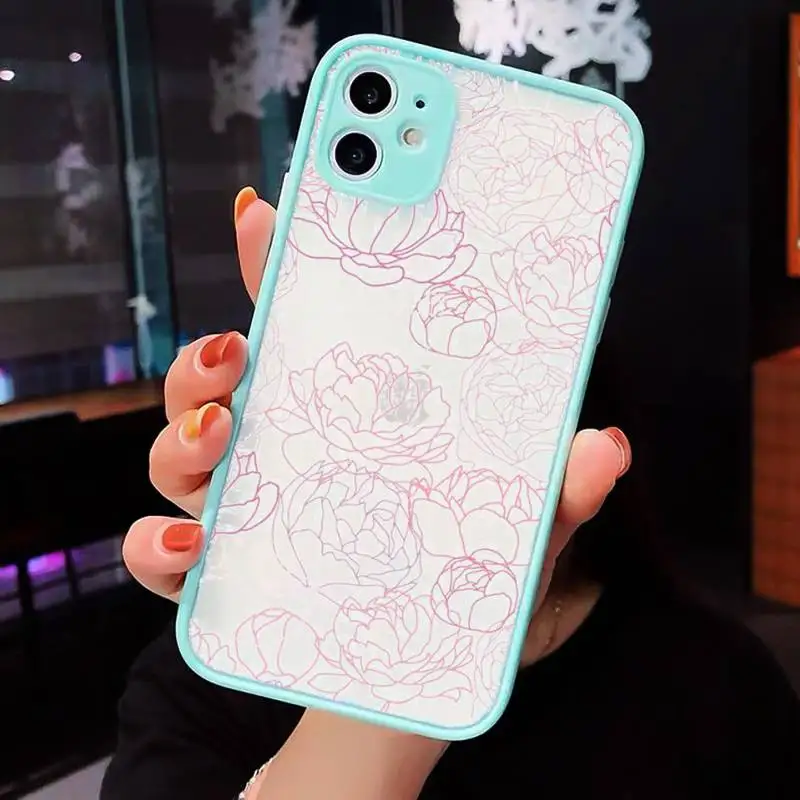 

Beautiful Flower Phone Case Matte Transparent for iPhone 7 8 11 12 s mini pro X XS XR MAX Plus cover funda
