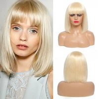 human hair wig with bangs straight bob wig colored 613 blonde brazilian hair full machine wigs for black women non remy ijoy