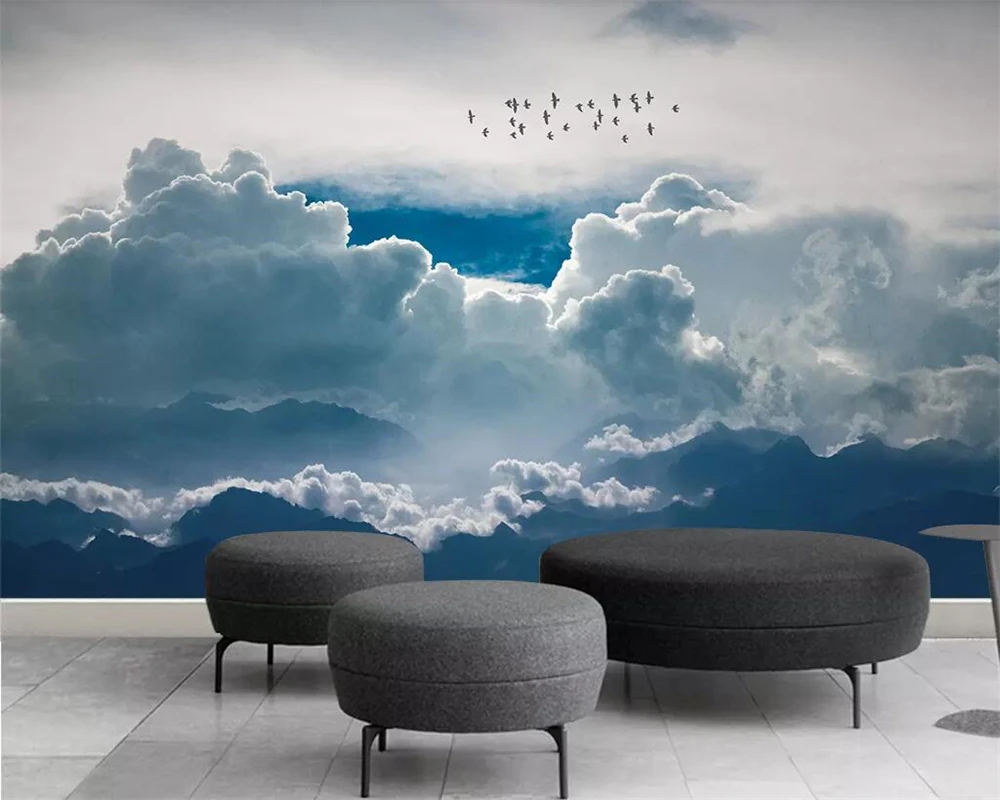 

wellyu Custom wallpaper Nordic abstract modern minimalism cloud sky bird TV background walls home decoration 3d wallpaper