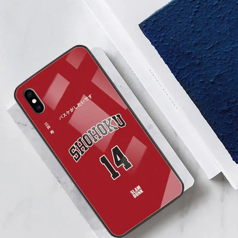

SLAM DUNK Kaede Rukawa Glass Phone Case Fundas Coque For IPhone 12 11 Pro Max Cases XR XS 7 8 Plus Cover Accessories Carcasa