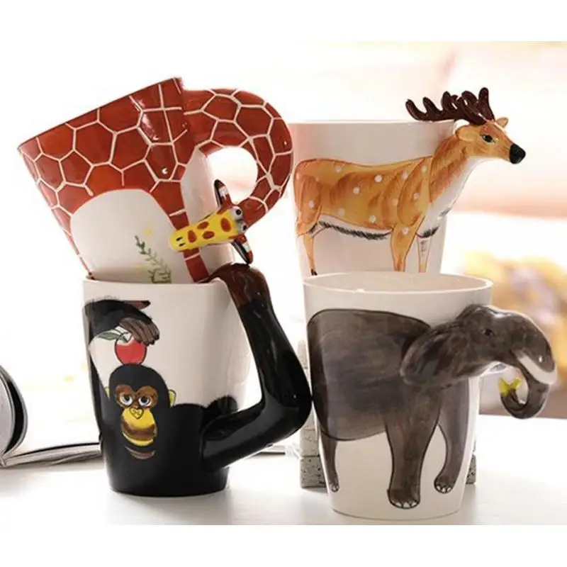 

Creative 3D Animal Mug Shape Hand Drawn Deer Giraffe Cattle Monkey Dog Waiting Horse Cup Gift Ceramic Coffee Milk Mug 400ml