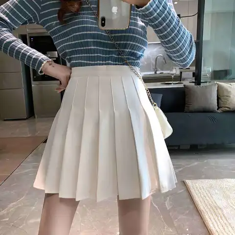 Women Summer Pleated Skirt Sexy High Waist Solid Mini Skirt School Kawaii Tennis Skirt Japanese JK Uniform Students Clothes
