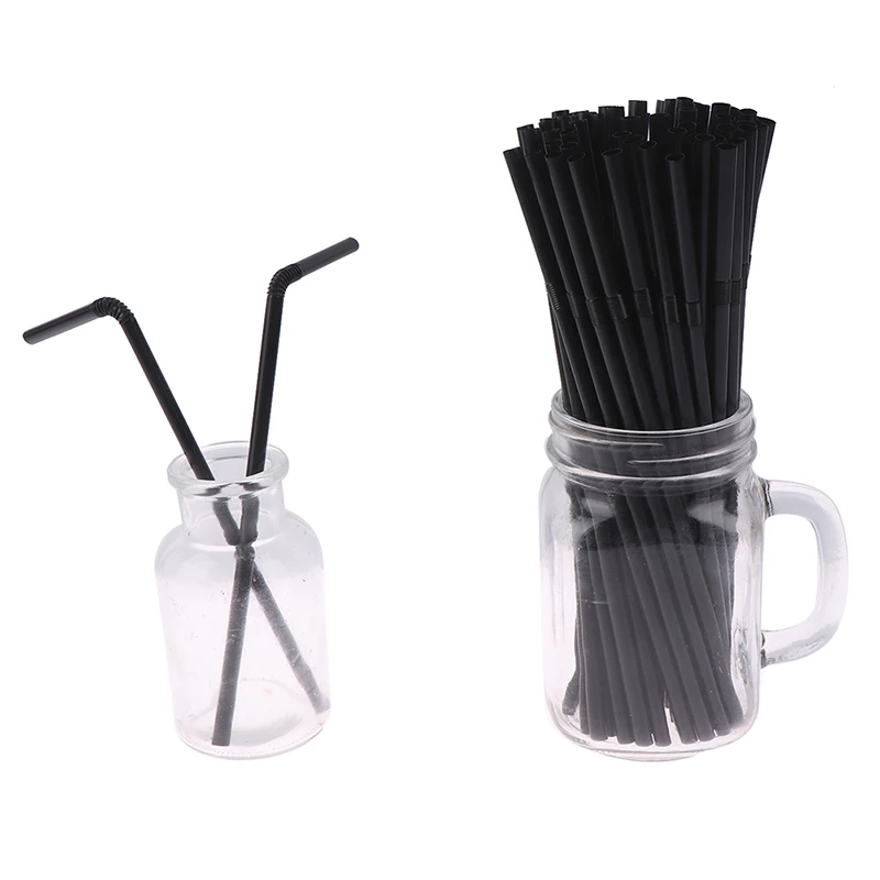 

100Pcs Drinking Straws 210mm Black White Long Flexible Wedding Party Supplies Plastic Drinking Straws Kitchen Accessories