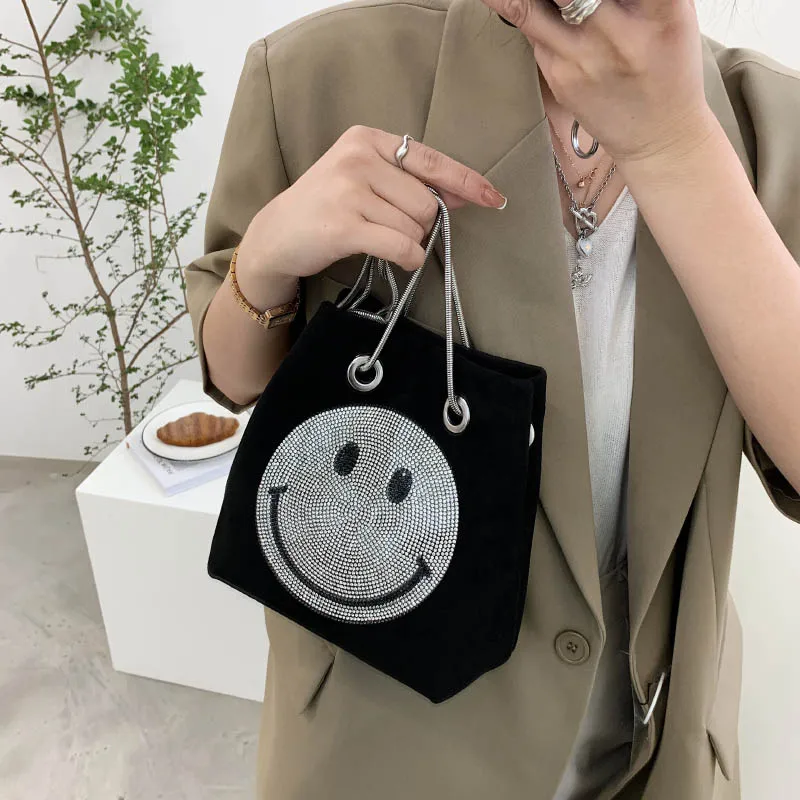 

Shoulder Crossbody Bag Luxury Women 2021 Tote Bags Diamond Smile Pattern Metal Chain Casual Nubuck Leather Women Underarm Bolsa