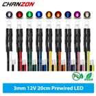 20 шт., светодиодные диоды, 3 мм, 12 В, теплый белый, красный, зеленый, синий, желтый, оранжевый, УФ, фиолетовый, розовый, RGB