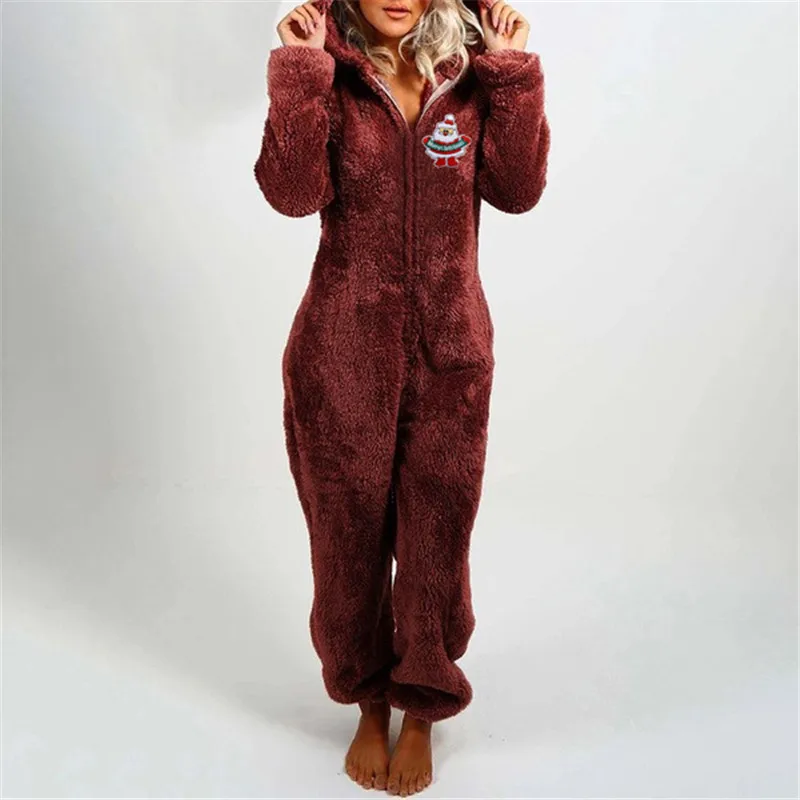 

2021 Pajamas Nightgown Women Jumpsuits Winter Sleepwear Long Sleeves Plush Thick Plush Jumpsuit Hooded Homewear Pajamas Robes