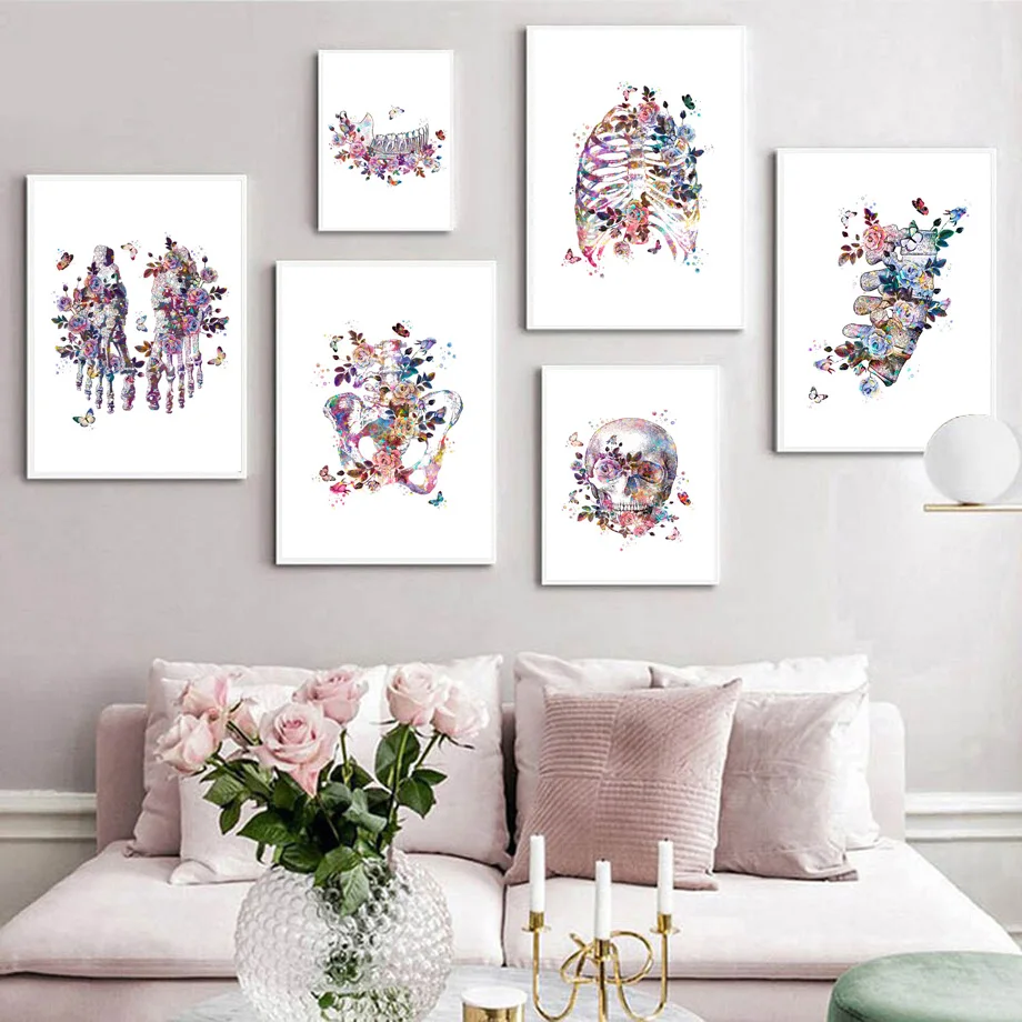 

Flower Skull Foot Bones Spine Skeleton Anatomy Wall Art Canvas Painting Nordic Posters And Prints Wall Pictures Hospital Decor