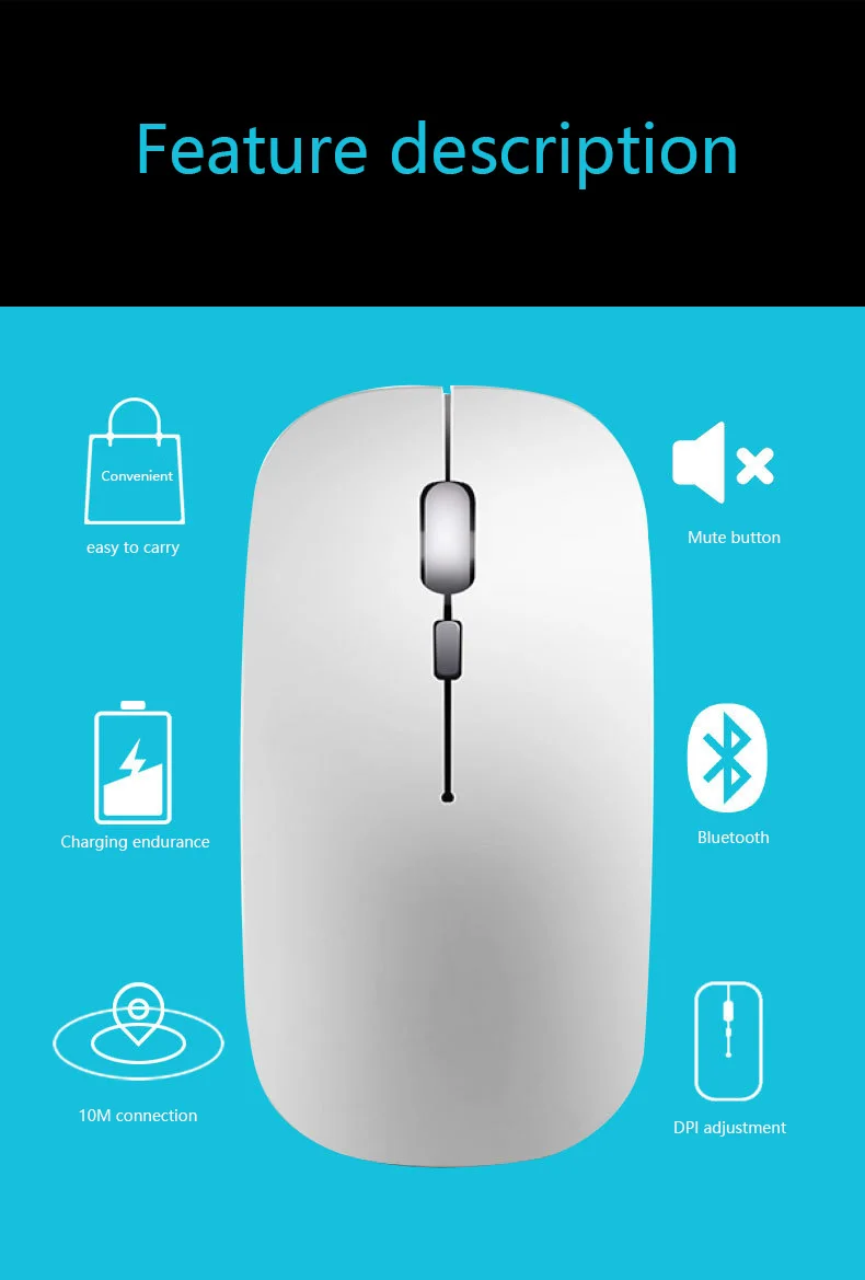 

Bluetooth Wireless Mouse Mute Ultra Thin Rechargeable Dual Mode Office Notebook Mouse Photoelectric Home Office