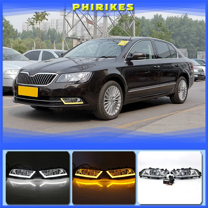 

Для Skoda Superb 2013-2015 супер яркий водонепроницаемый ABS автомобиль DRL 12 в светодиодный ные дневные ходовые огни с крышкой противотуманной фары