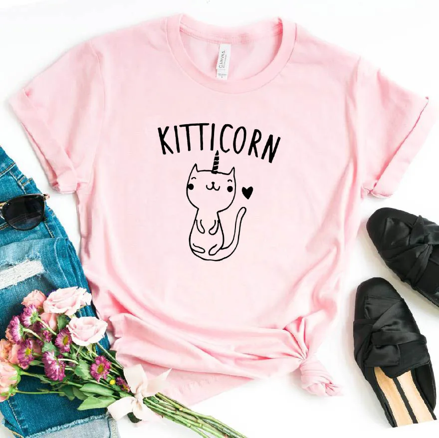 KITTICORN, котенок, единорог, кошка, принт, женская футболка, повседневная, хлопок, хипстер, забавная футболка для девочек, топ, футболка, 6 цветов, Прямая поставка, BA-53