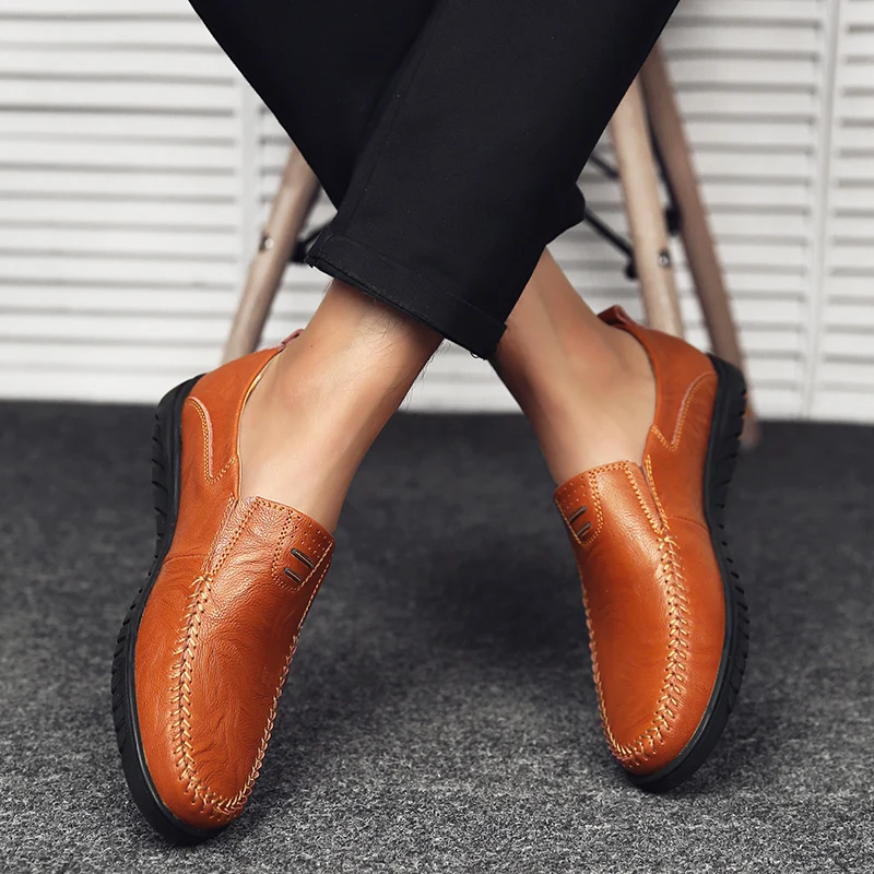 Мужская повседневная обувь из натуральной кожи мужские лоферы Мокасины дышащая