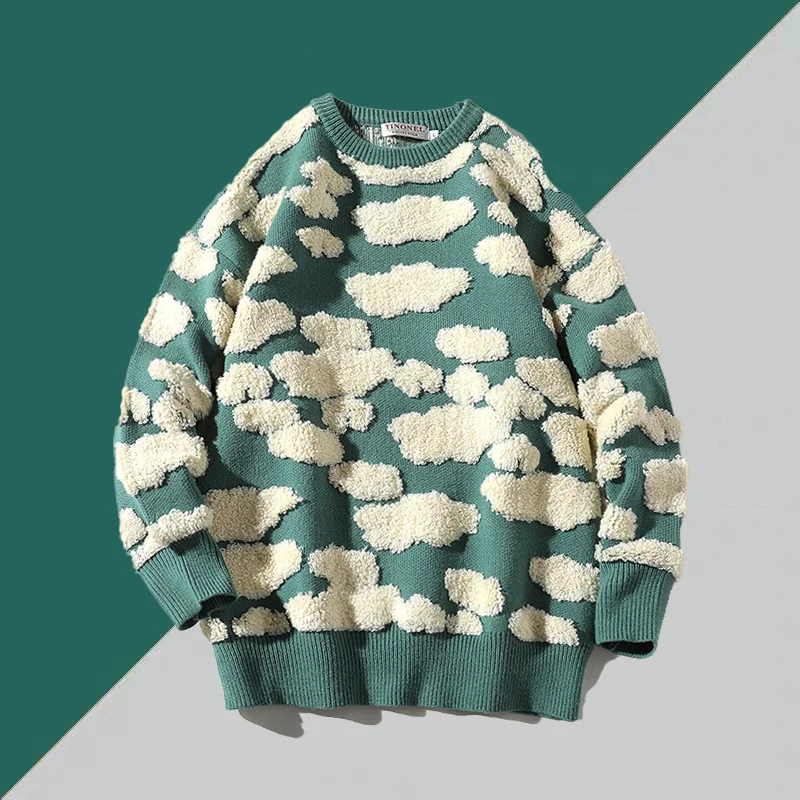 

2021 Men Sweaters Autumn New Original 3D Cloud Pattern Loose Casual Couple Sweater Mens Pullover Round Neck Thick Cotton Knitted