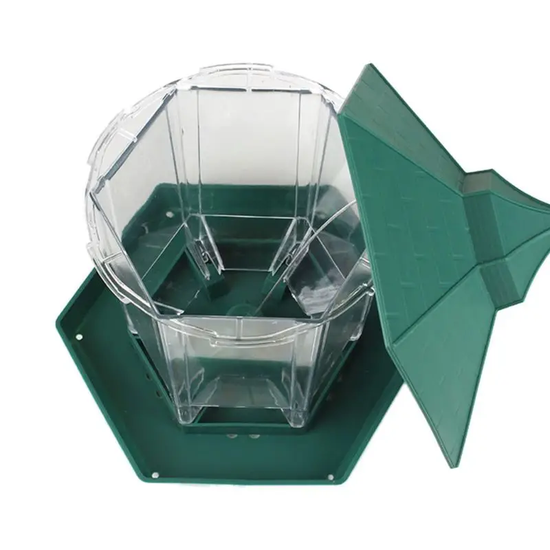 

K3NA Wild Outdoor Bird Feeder Inclined Metal Roof Rainproof Transparent Panels Hanging House Yard Garden Porch