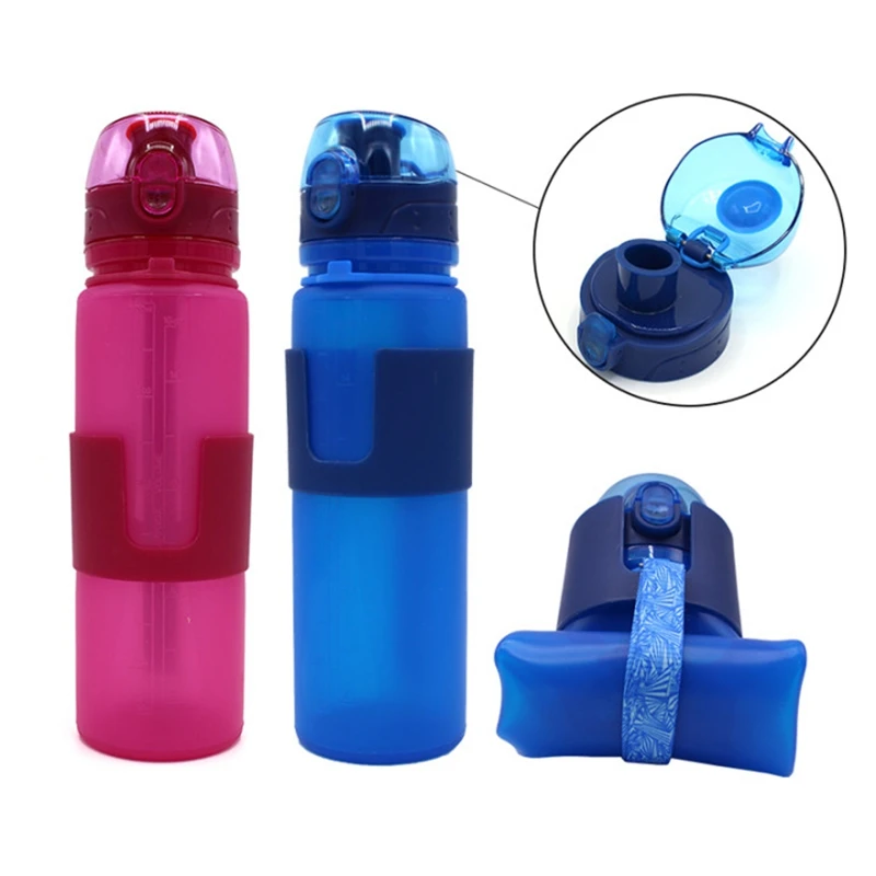 

Clearance 500ML Silicone Sport Water Bottle Folding Outdoor Travel Camp Drinking Bottle Leak-proof Portable Cup Handcup With Lid