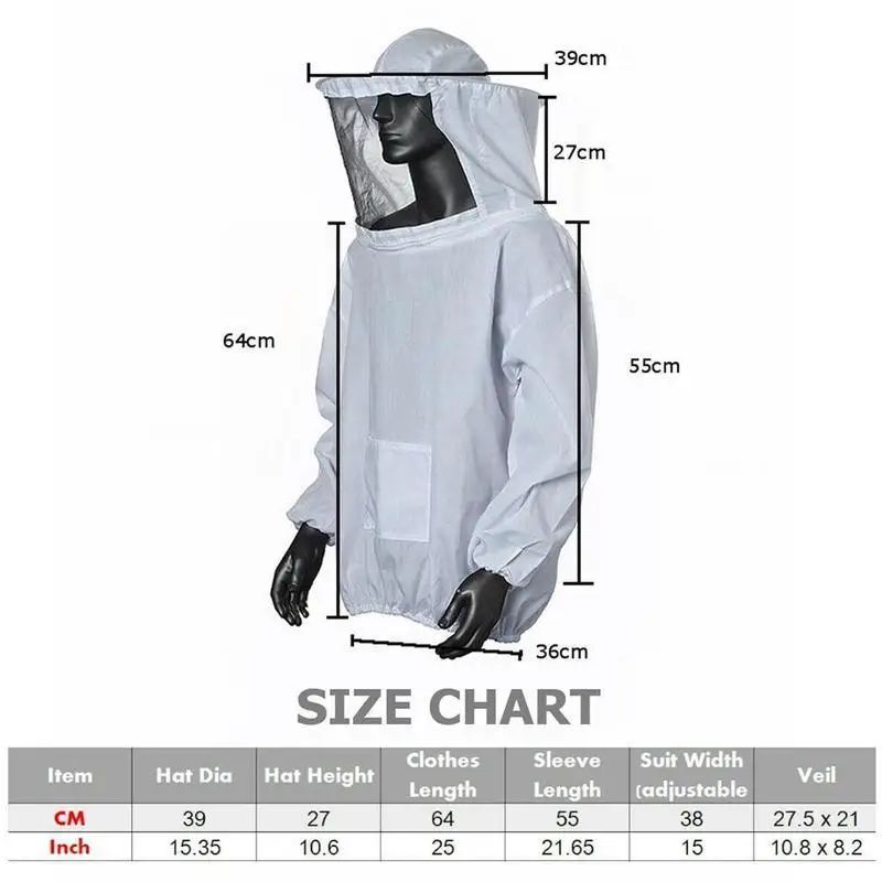 

Protective Beekeeping Jacket Veil Smock Equipment Bee Sleeve Keeping Suit Hat C3I3