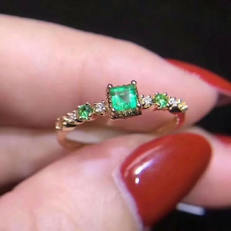 

100% 925 STERLING SILVER REAL NATURAL GREEN EMERALD RINGS FINE JEWELRY GIFT WOMEN TRENDY OPEN WHOLESALE NEW 3*3MM XHFJ030301AGML