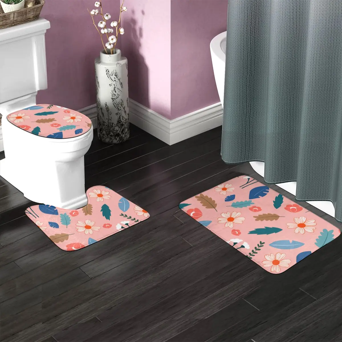 Flowers Bath Mat flowers Modern Polyester 3 Piece Bathroom Set Door Soft Rug | Дом и сад