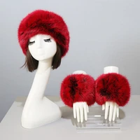 new 1 set women faux fox fur cuffs headband winter warmer hat arm wrist sleeve gloves female faux fur capelastic wristband