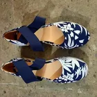 Женские босоножки с принтом на веревке, повседневные тканевые сандалии больших размеров с круглым носком, на танкетке, лето 2021