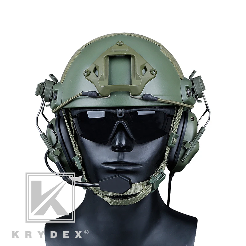 KRYDEX OD Sound Pick Up Noise Reduction Headphone w/ Rail Adapter Microphone For FAST MICH Helmet Peltor Comtac Tactical Headset |