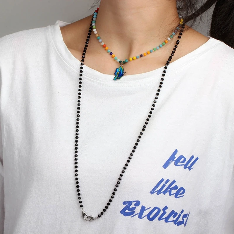 

Handmade Mask Holder Strap Butterfly Pendant Mask Lanyard Beaded Chain Necklace Multi Color Mask Leash 43inch Jewelry