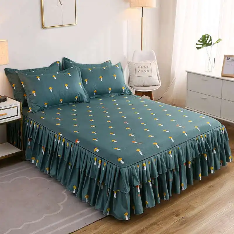 

CN Fashion Bed Sheet+ 2pcs Pillow covers Bedspread Bed Skirt Thickened Sheet Single Bed Dust Ruffle Flower