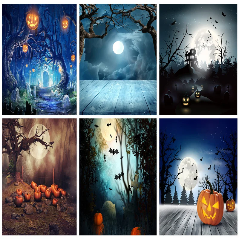 

SHENGYONGBAO Halloween Backdrop Pumpkin Lantern Castle Forest Moon Photography Background For Photo Studio Props 1911 CXZM-51