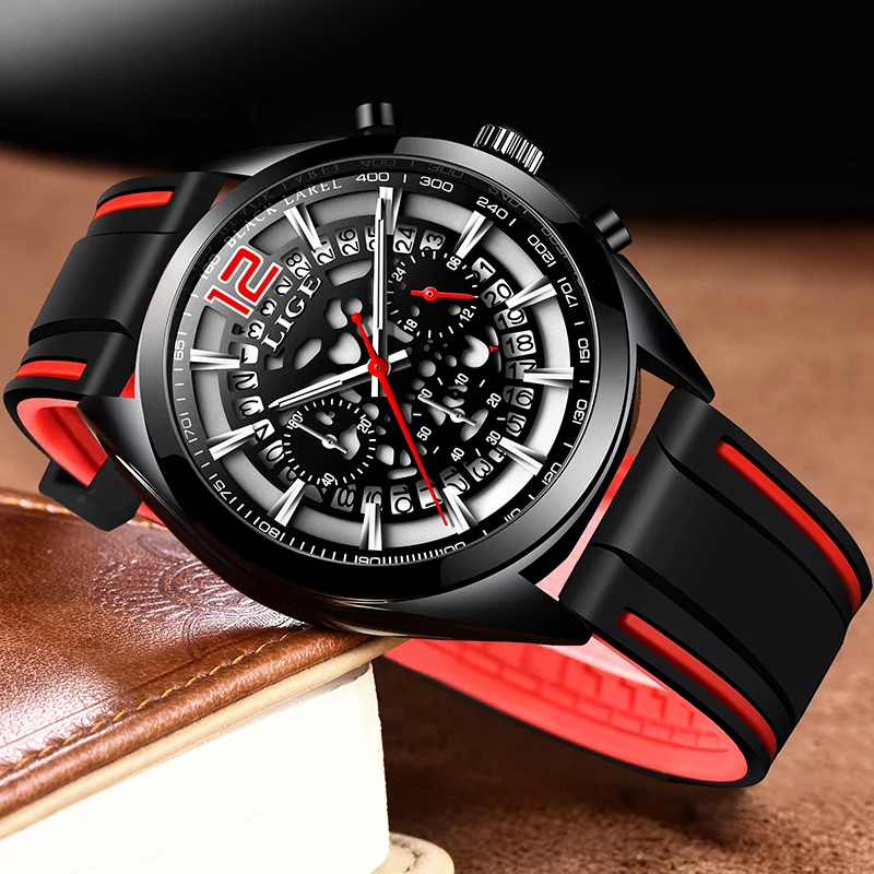 Мужские часы Relogio Masculino LIGE военные спортивные мужские силиконовые ажурные лучший