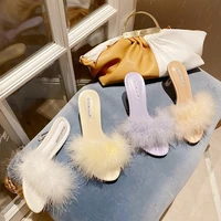 fur shoes ladies slippers women heels luxury slides pantofle jelly flip flops plush high summer designer 2020 thin glitter pu
